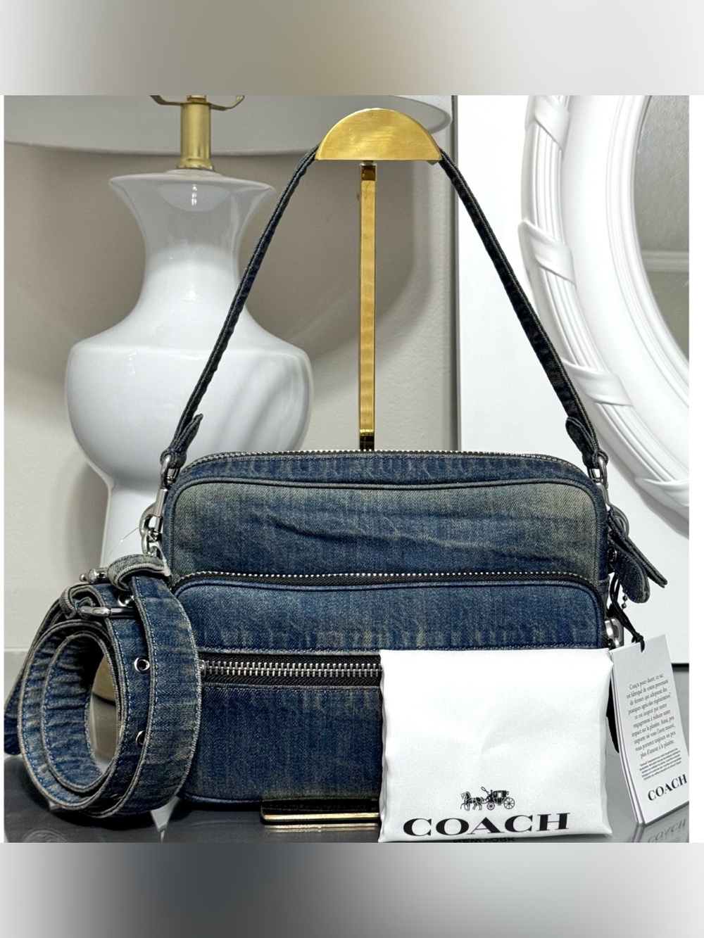 COACH Dakota Crossbody Bag In Regenerative Cotton Denim With Charms - Picture 2 of 10